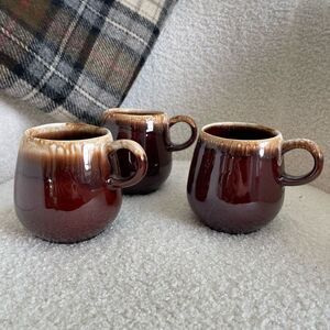 3 Vintage McCoy Brown Drip Pottery Coffee Mugs Cups